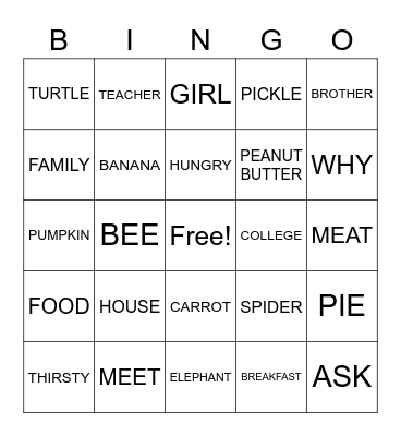 ASL BINGO 1 Bingo Card