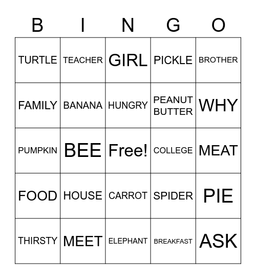 ASL BINGO 1 Bingo Card