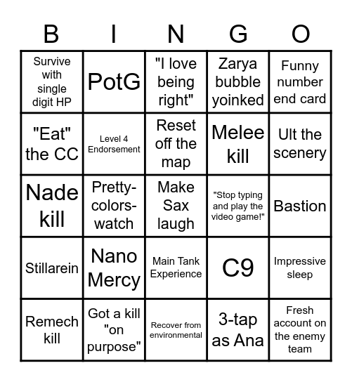 stillasax OW Bingo Card