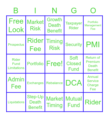Variable Concepts Terminology Bingo Card