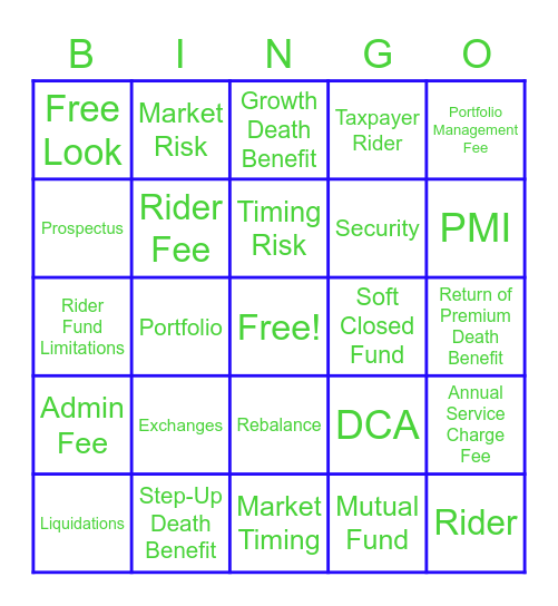 Variable Concepts Terminology Bingo Card