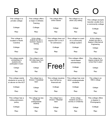 GOLDSBORO HIGH SCHOOL Bingo Card