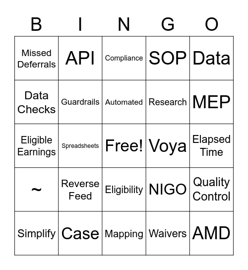 Plan Support Bingo Card