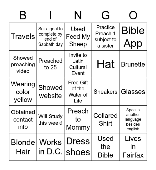 Preaching Bingo Card