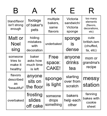 Cake Week 2022 Bingo Card