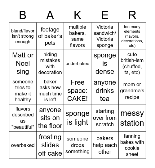 Cake Week 2022 Bingo Card