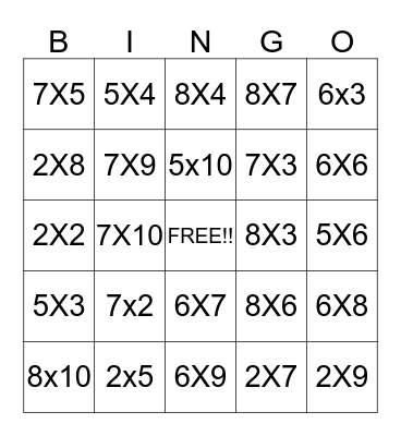 MULTIPLICATION BINGO Card