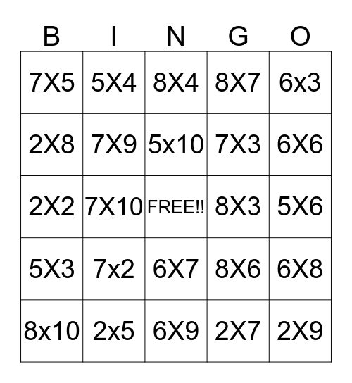MULTIPLICATION BINGO Card