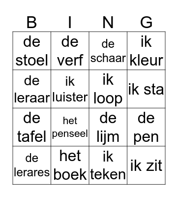 in de klas Bingo Card