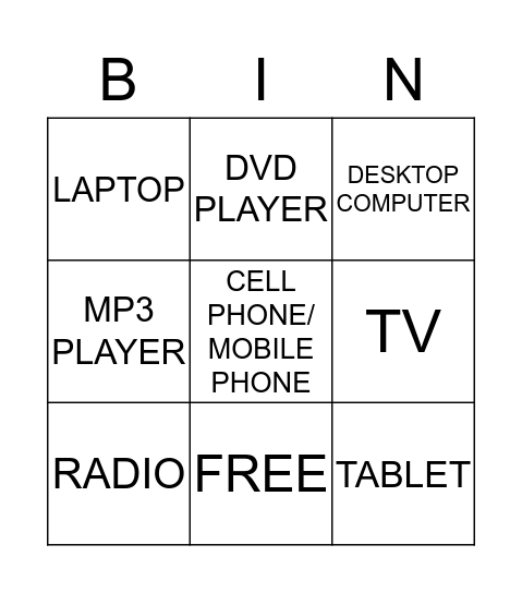 media Bingo Card