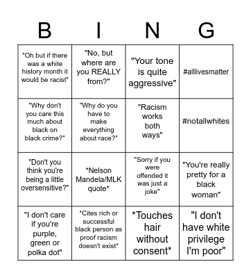 Microaggressions Bingo Card