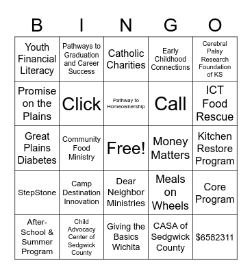 Chip In For United Way Bingo Card