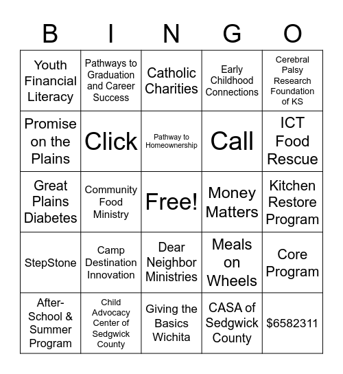 Chip In For United Way Bingo Card