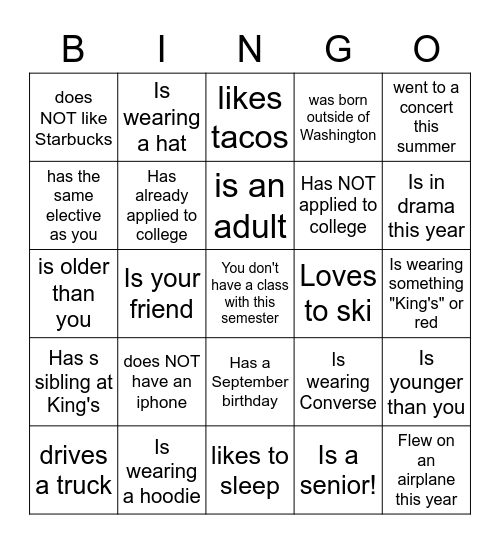 King's Senior Bingo           Find someone who... Bingo Card
