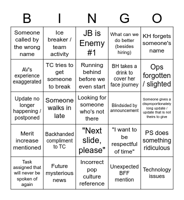 All Staff Bingo Card