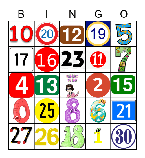 Numbers 1-30 Bingo Card