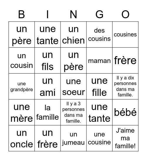 La famille Bingo Card