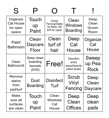 MUST BE DONE BY 9/30 for Grand Opening 10/1! Bingo Card