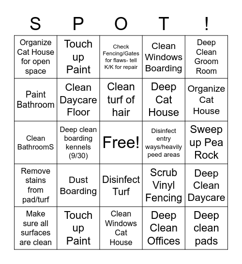 MUST BE DONE BY 9/30 for Grand Opening 10/1! Bingo Card