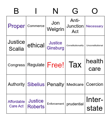 Necessary and Proper Clause Bingo Card
