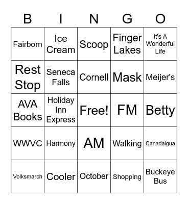 WW Finger Lakes Bingo Card