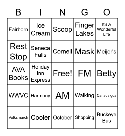 WW Finger Lakes Bingo Card