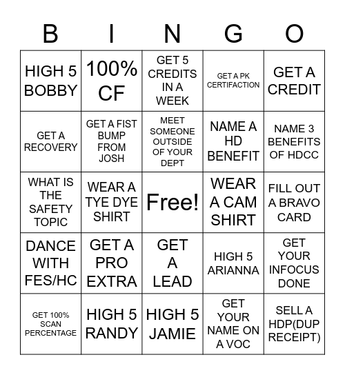 CAM BINGO Card