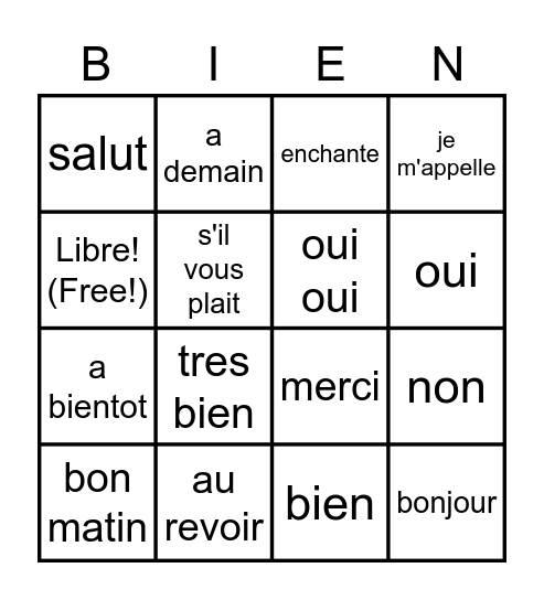 Bien Bingo Card