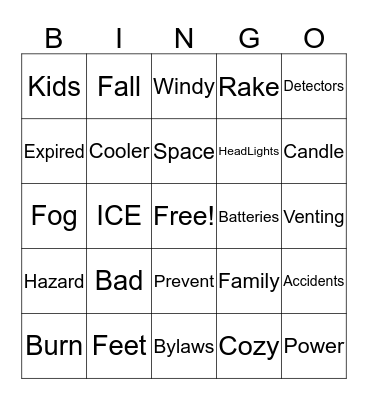 Safety Bingo Card