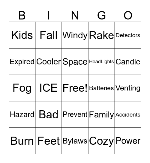 Safety Bingo Card