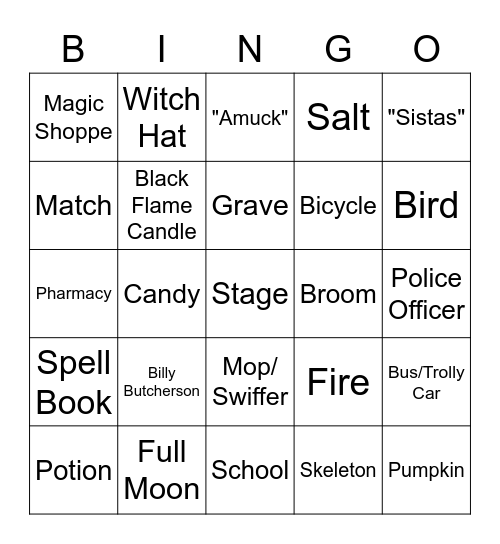 Hocus Pocus 2 Bingo Card