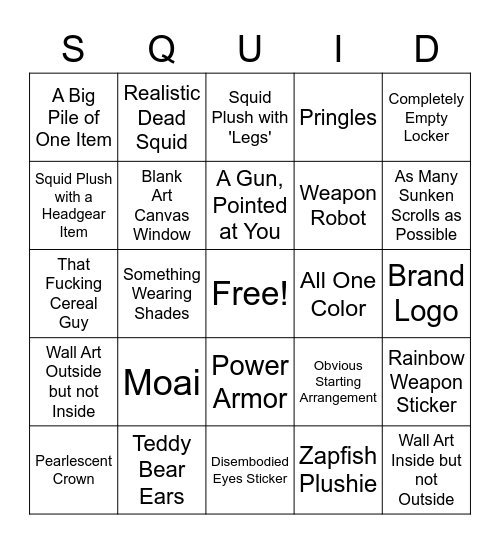 Splatoon Locker Bingo Card