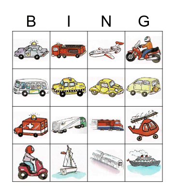 Transportation Bingo Card