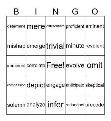 ACT VOCABULARY BINGO Card