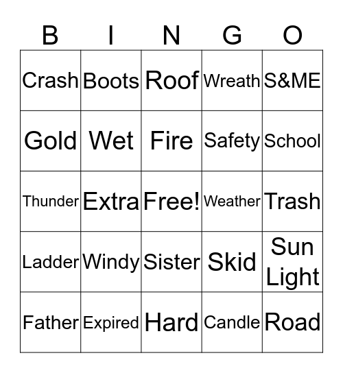 Safety Bingo Card
