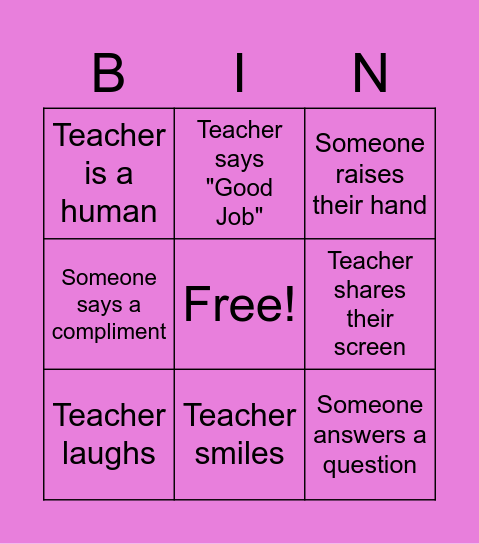 Classroom Bingo! Bingo Card