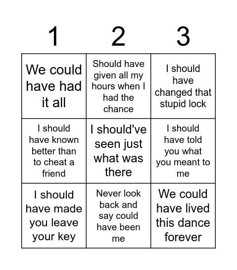 could have / should have SONGS Bingo Card