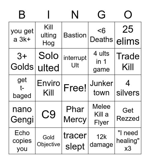 Overwatch Bingo Card