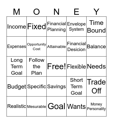 Money In Your Life Bingo Card
