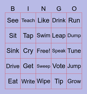 Irregular & Regular Past Tense Verbs Bingo Card