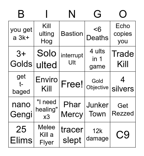 Overwatch Bingo Card