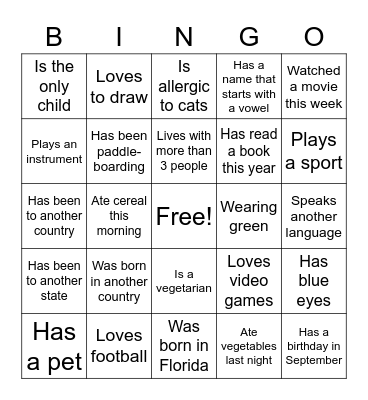 Getting to Know You Bingo Card