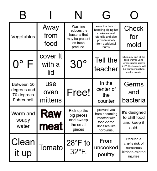 Food groups Bingo Card