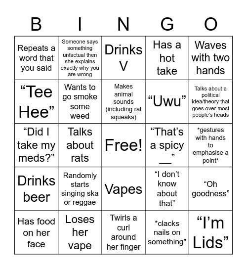 Lids Bingo Card