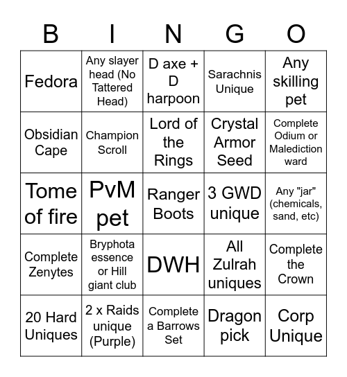 OSRS Bingo Card