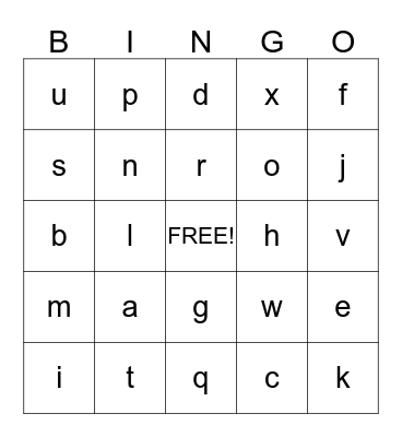 Alphabet Bingo Card