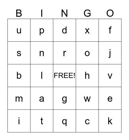 Alphabet Bingo Card