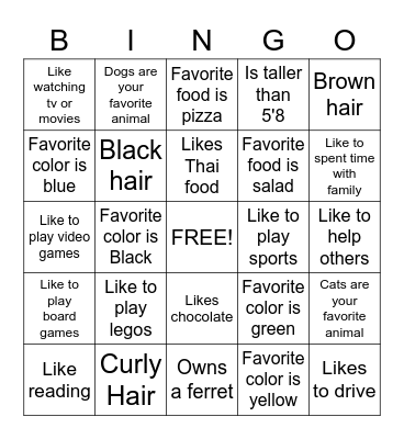 Building Rapport Bingo Card