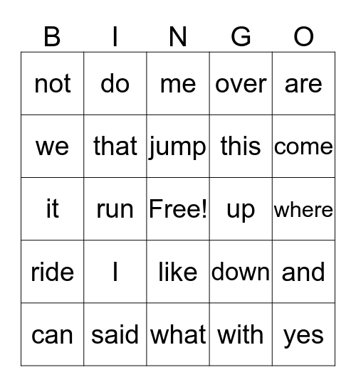 Sight Word Bingo Card