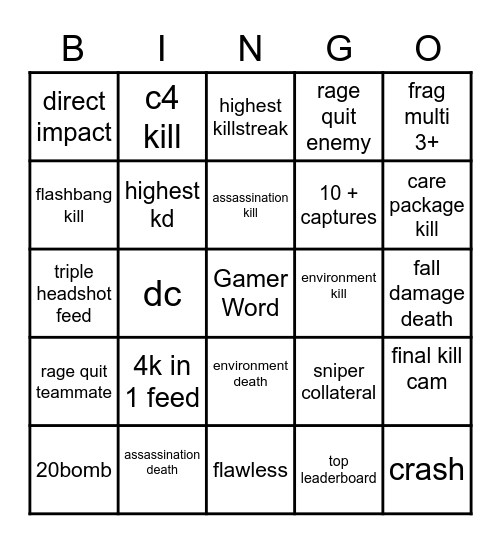 2022 cod challenge Bingo Card